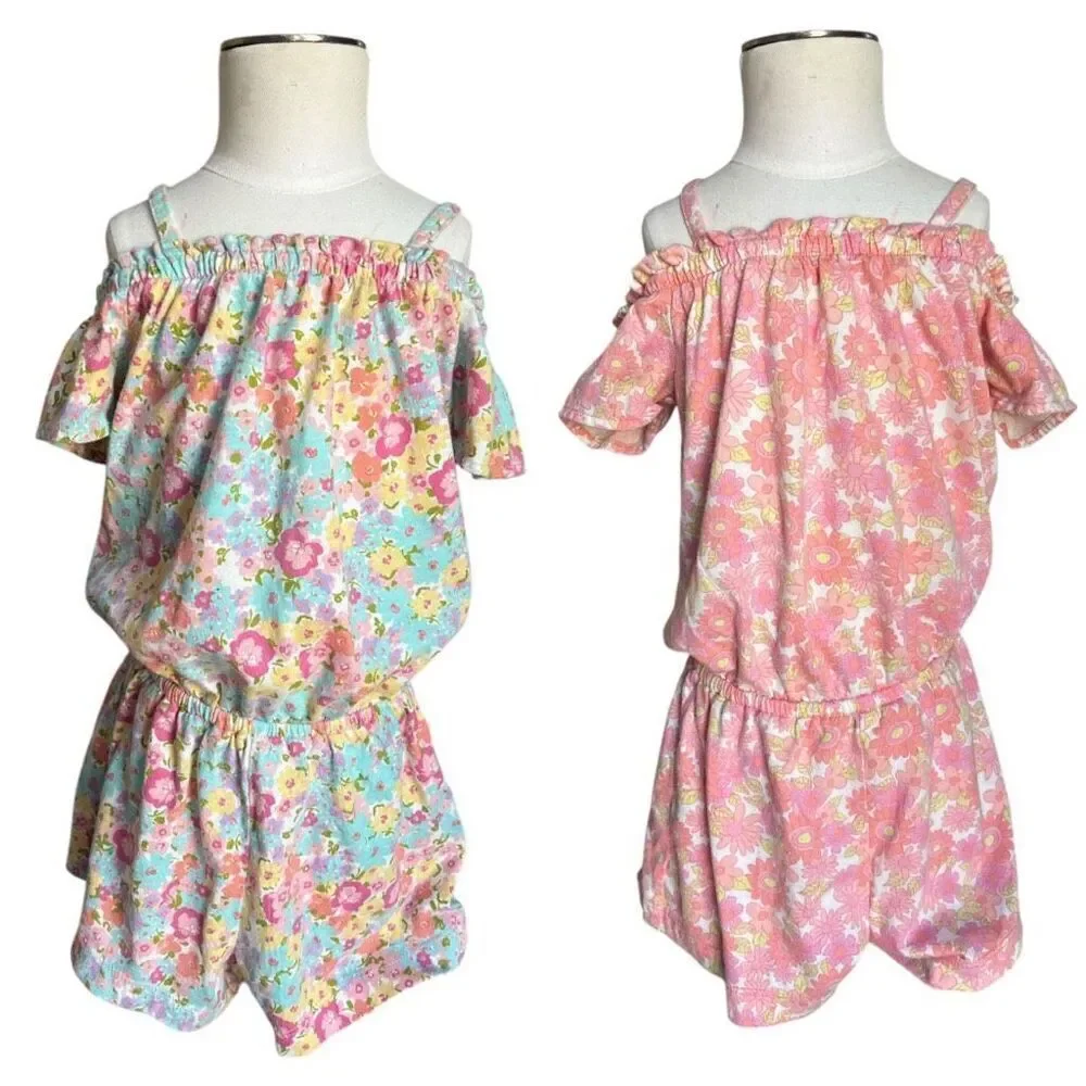Toddler Girls The Childrens Place Floral Print Cold Shoulder Rompers - Sz 5T